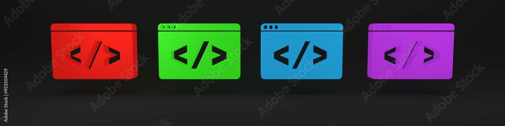 Poster colorful web design and front end development icon isolated on black background. minimalism concept.