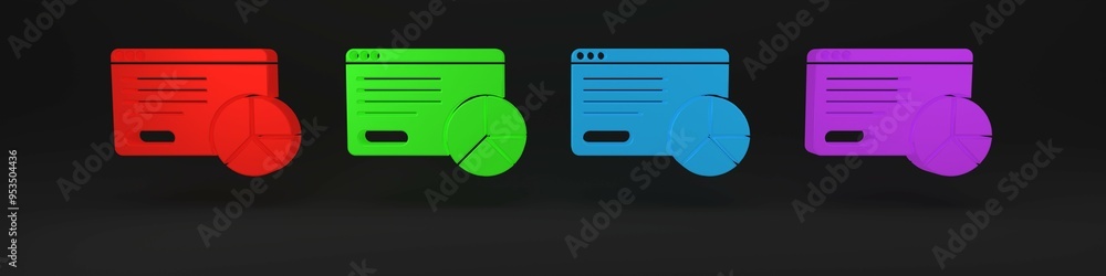Poster colorful web analytics information and development website statistic icon isolated on black backgrou