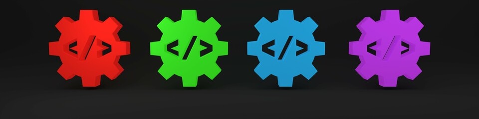 Colorful Web design and front end development icon isolated on black background. Minimalism concept. 3D render illustration