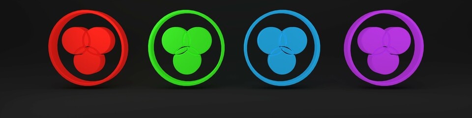 Colorful RGB and CMYK color mixing icon isolated on black background. Minimalism concept. 3D render illustration