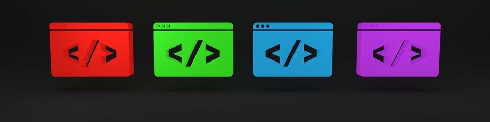 Colorful Web design and front end development icon isolated on black background. Minimalism concept. 3D render illustration