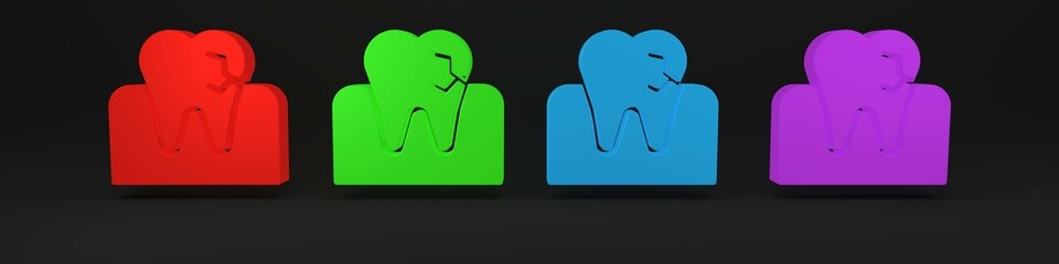 Colorful Tooth with caries icon isolated on black background. Tooth decay. Minimalism concept. 3D render illustration