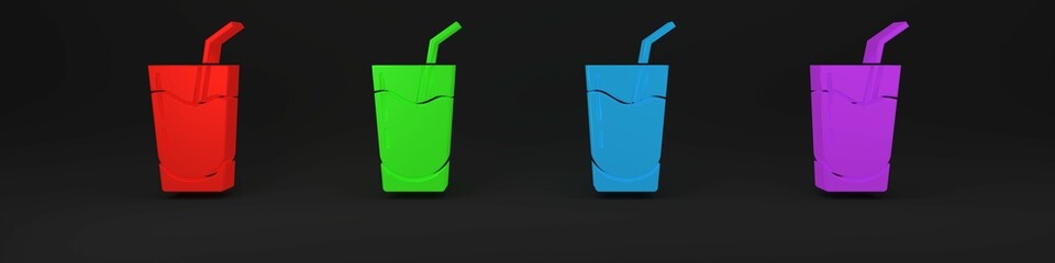Colorful Cocktail and alcohol drink icon isolated on black background. Minimalism concept. 3D render illustration