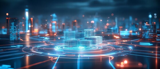 Obraz premium A futuristic logistics hub featuring advanced communication systems, optimized infrastructure, and intelligent machines working in harmony