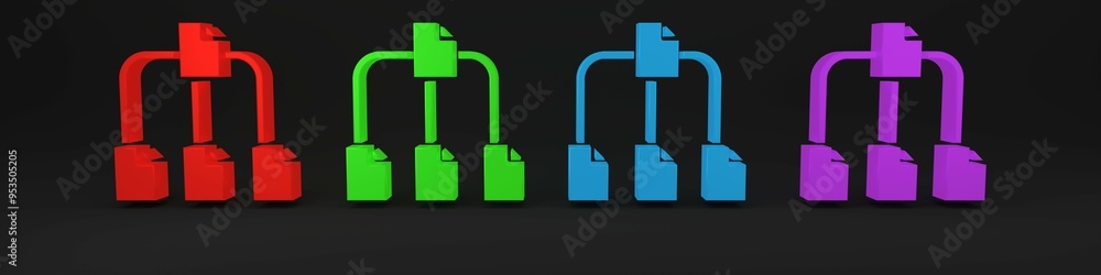 Poster colorful folder tree icon isolated on black background. computer network file folder organization st