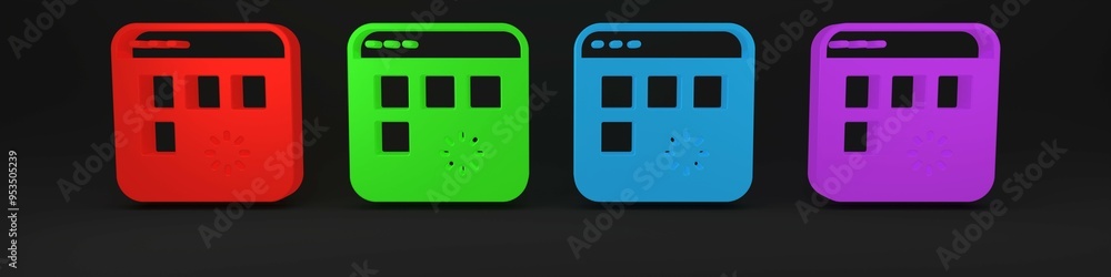 Poster colorful loading a data window with a progress bar icon isolated on black background. minimalism con
