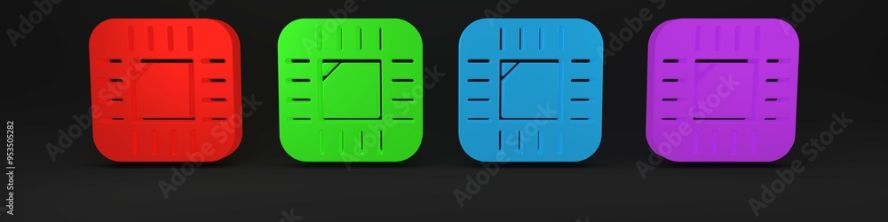 Aufkleber colorful computer processor with microcircuits cpu icon isolated on black background. chip or cpu wi