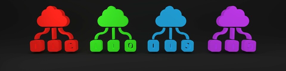Colorful Cloud technology data transfer and storage icon isolated on black background. Minimalism concept. 3D render illustration