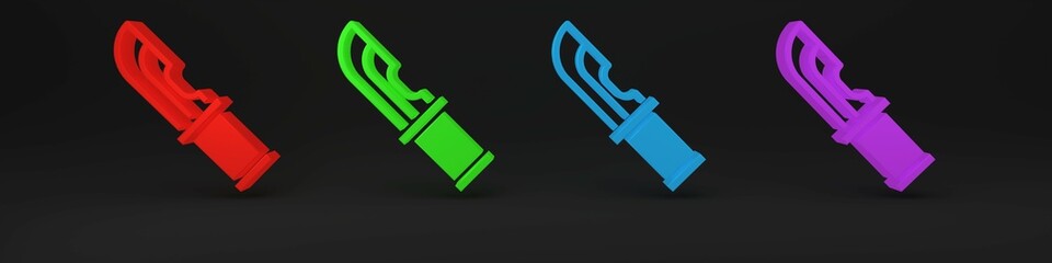Colorful Hunter knife icon isolated on black background. Army knife. Minimalism concept. 3D render illustration