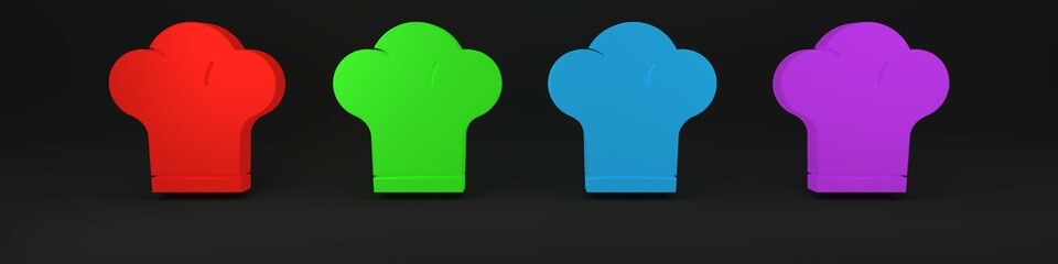 Colorful Chef hat icon isolated on black background. Cooking symbol. Cooks hat. Minimalism concept. 3D render illustration