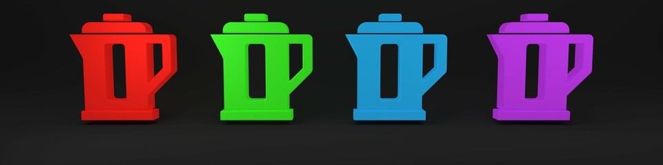 Colorful Electric kettle icon isolated on black background. Teapot icon. Minimalism concept. 3D render illustration