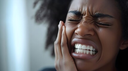 Closeup of Person Wincing in Dental Pain Holding Agonized Face