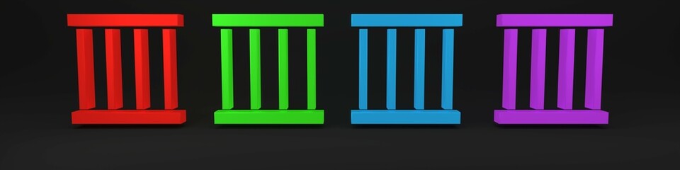 Colorful Prison window icon isolated on black background. Minimalism concept. 3D render illustration