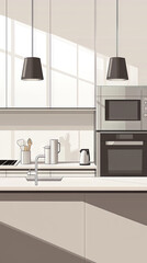 Modern Kitchen Design: Sleek Appliances, Clean Lines, and Sunlight Streaming In