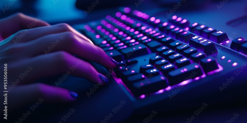 Poster hands typing on a glowing keyboard.