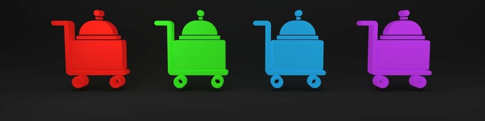 Colorful Covered with a tray of food icon isolated on black background. Tray and lid sign. Restaurant cloche with lid. Minimalism concept. 3D render illustration