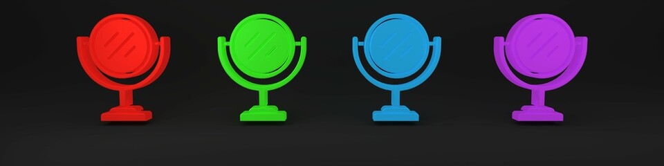 Colorful Round makeup mirror icon isolated on black background. Minimalism concept. 3D render illustration