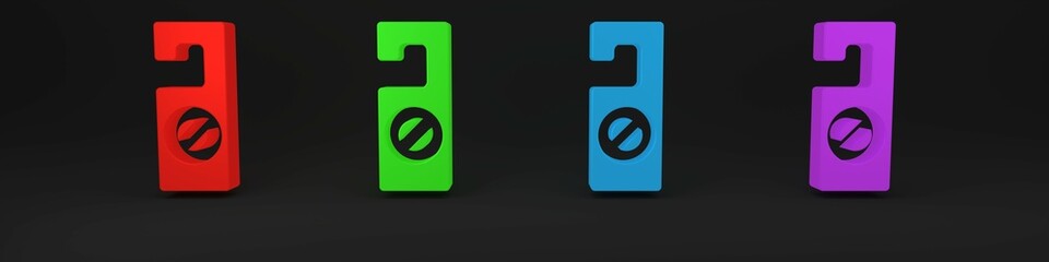 Colorful Please do not disturb icon isolated on black background. Hotel Door Hanger Tags. Minimalism concept. 3D render illustration