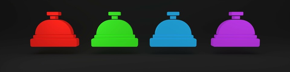 Colorful Hotel service bell icon isolated on black background. Reception bell. Minimalism concept. 3D render illustration