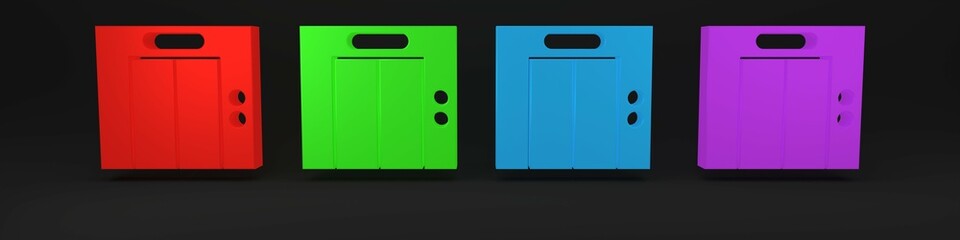Colorful Lift icon isolated on black background. Elevator symbol. Minimalism concept. 3D render illustration