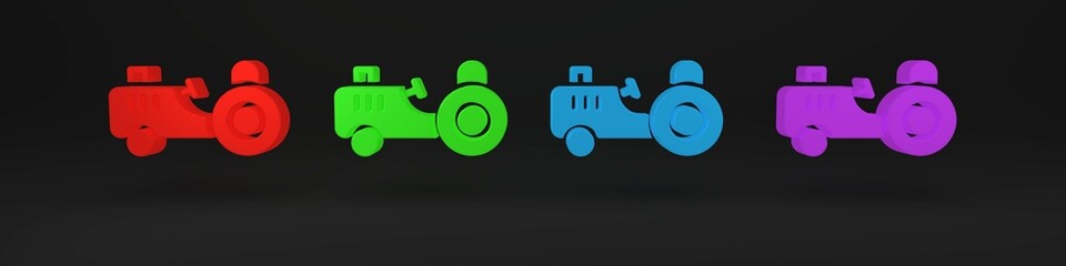 Colorful Tractor icon isolated on black background. Minimalism concept. 3D render illustration