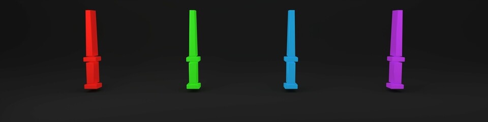 Colorful Magic wand icon isolated on black background. Star shape magic accessory. Magical power. Minimalism concept. 3D render illustration