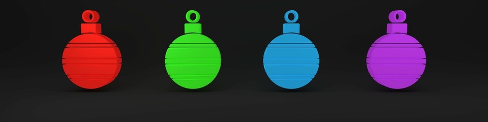 Colorful Christmas ball icon isolated on black background. Merry Christmas and Happy New Year. Minimalism concept. 3D render illustration