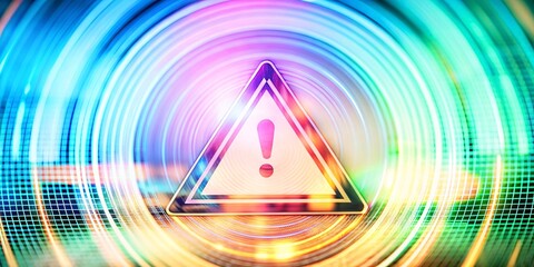 Digital Security Alert in Futuristic Interface. A vibrant digital illustration featuring a glowing exclamation mark inside a triangle, symbolizing a security alert.