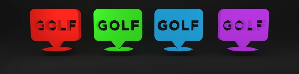 Colorful Golf label icon isolated on black background. Minimalism concept. 3D render illustration