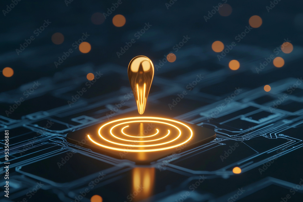 Poster a futuristic location pin drops over a digital map, symbolizing navigation and technology in a vibra
