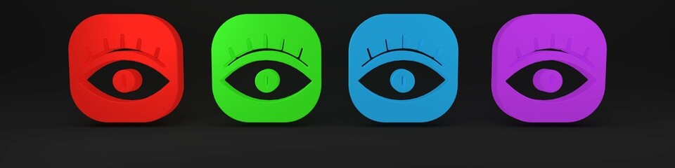 Colorful Masons symbol All-seeing eye of God icon isolated on black background. The eye of Providence in the triangle. Minimalism concept. 3D render illustration