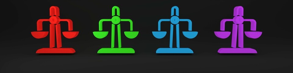 Colorful Libra zodiac sign icon isolated on black background. Astrological horoscope collection. Minimalism concept. 3D render illustration