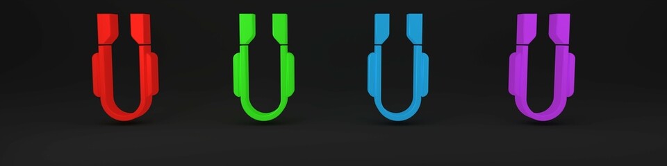 Colorful Meat tongs icon isolated on black background. BBQ tongs sign. Barbecue and grill tool. Minimalism concept. 3D render illustration