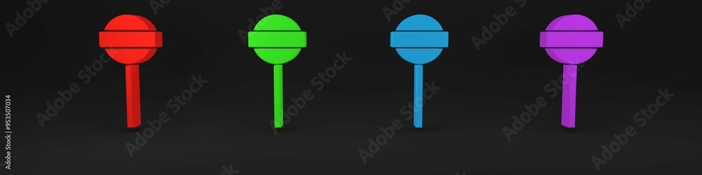 Wall mural colorful lollipop icon isolated on black background. food, delicious symbol. minimalism concept. 3d 