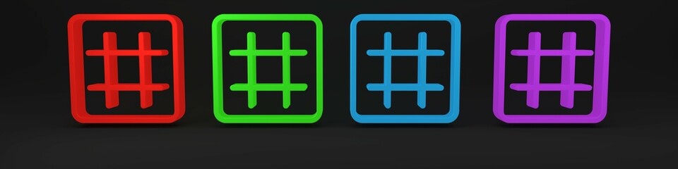 Colorful Waffle icon isolated on black background. Minimalism concept. 3D render illustration