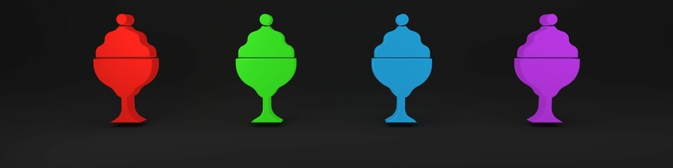 Colorful Ice cream in the bowl icon isolated on black background. Sweet symbol. Minimalism concept. 3D render illustration