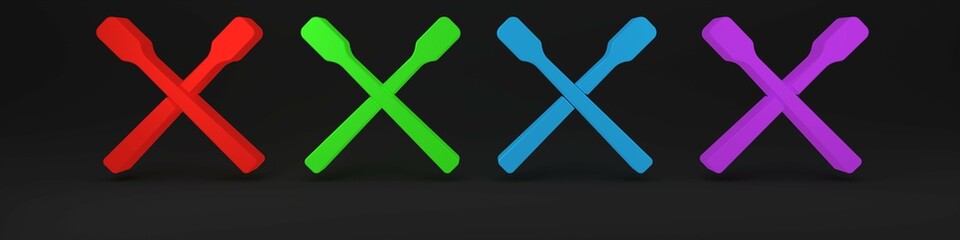 Colorful Drum sticks icon isolated on black background. Musical instrument. Minimalism concept. 3D render illustration