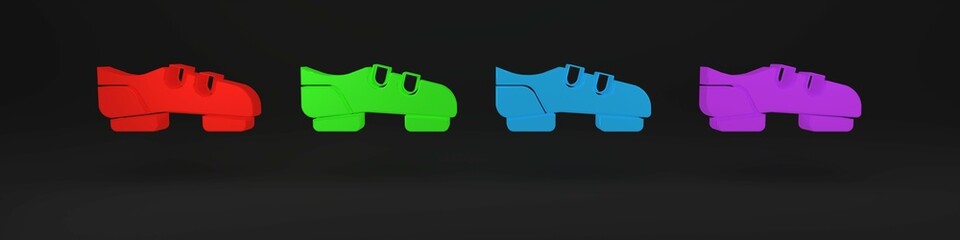 Colorful Triathlon cycling shoes icon isolated on black background. Sport shoes, bicycle shoes. Minimalism concept. 3D render illustration