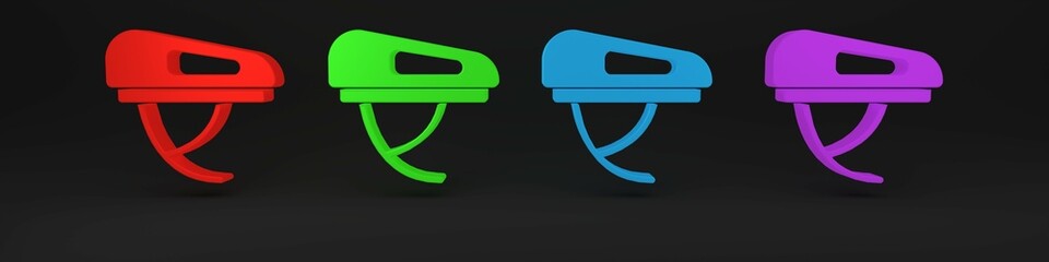 Colorful Bicycle helmet icon isolated on black background. Extreme sport. Sport equipment. Minimalism concept. 3D render illustration
