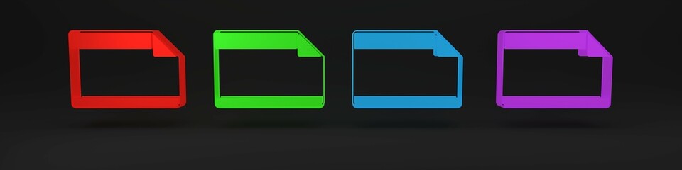 Colorful Paper adhesive sticker with curved corner icon isolated on black background. Minimalism concept. 3D render illustration