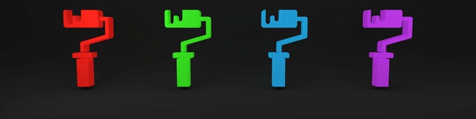 Obraz premium Colorful Paint roller brush icon isolated on black background. Minimalism concept. 3D render illustration