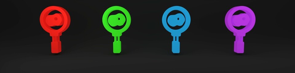 Colorful Fried eggs on frying pan icon isolated on black background. Fry or roast food symbol. Minimalism concept. 3D render illustration