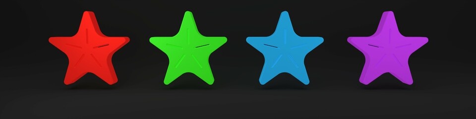 Colorful Starfish icon isolated on black background. Minimalism concept. 3D render illustration