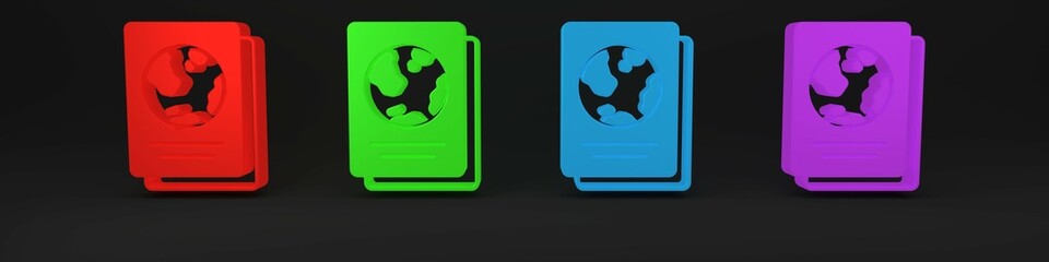 Colorful Passport with biometric data icon isolated on black background. Identification Document. Minimalism concept. 3D render illustration