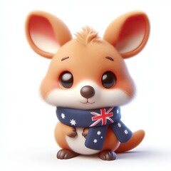 Fototapeta premium cute 3d fluffy Kangaroo character with Australia style scarf, white background
