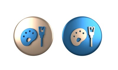 Colorful Paint brush with palette icon isolated on white background. Circle button. 3D render illustration