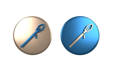 Colorful Medieval spear icon isolated on white background. Medieval weapon. Circle button. 3D render illustration