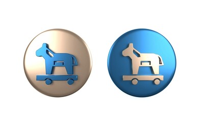 Colorful Trojan horse icon isolated on white background. Circle button. 3D render illustration