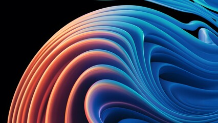 3d crystal glass liquid wave with refraction and holographic effect isolated on dark background. Render transparent glass ribbon, fluid splash with rainbow gradient flying. 3d wave background