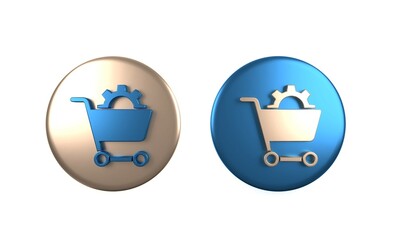 Colorful Shopping cart icon isolated on white background. Online buying concept. Delivery service. Supermarket basket. Circle button. 3D render illustration